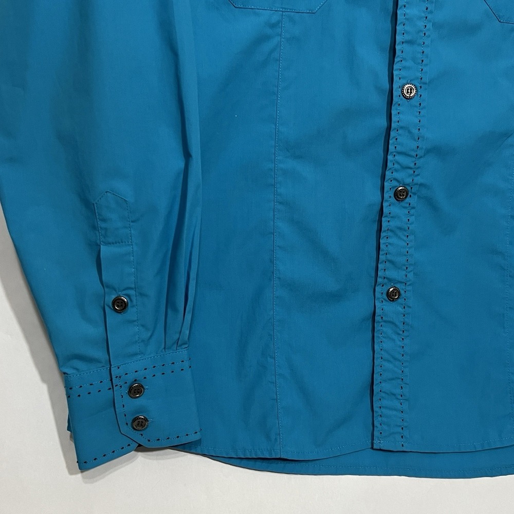 Y2K Ace Of Diamond Western‎ Shirt Turquoise Embroidered Cross Fleur De Lis Large - Picture 6 of 12